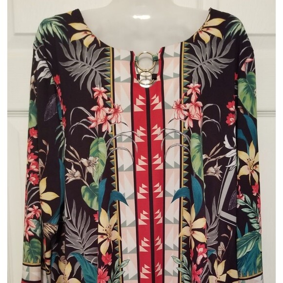 Worthington Women's Tunic Top Size XXL Tropical Multicolor Metal Neckline Accent - Picture 2 of 6